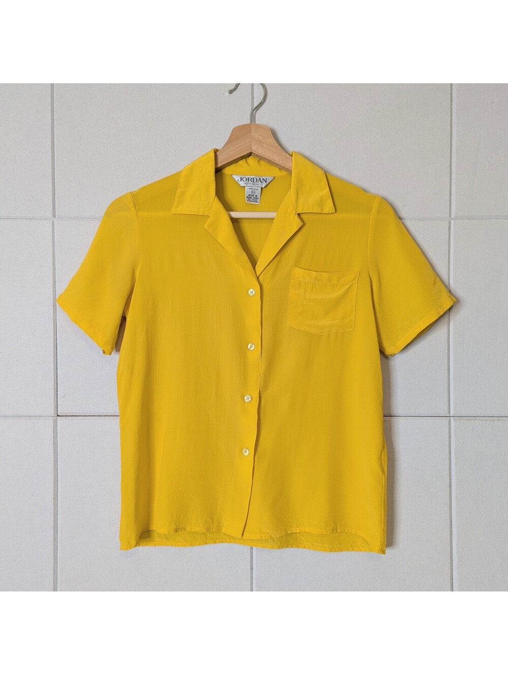 Vintage 90s sunshine yellow camp collar silk blouse